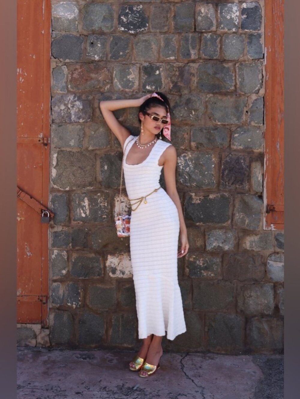 LoveShackFancy Leigh Knit Midi Dress in Ivory | Like New